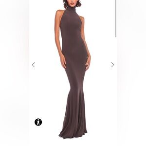 Norma Kamali Halter Turtle Fishtail Gown in Chocolate